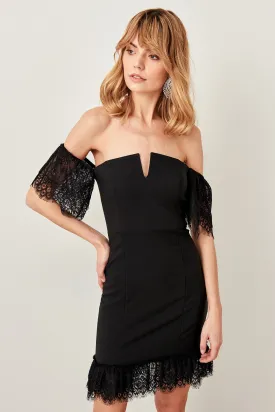 10891 Black Off-Shoulder Lace Detail Dress