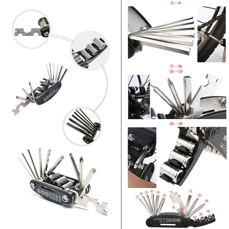 16 in 1 Multifunction Folding Bicycle Repair Combination Tools