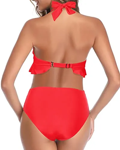 Adjustable Backless Bathing Suits Womens Tummy Control Swimsuits-Neon Red