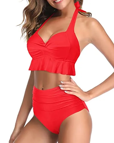 Adjustable Backless Bathing Suits Womens Tummy Control Swimsuits-Neon Red