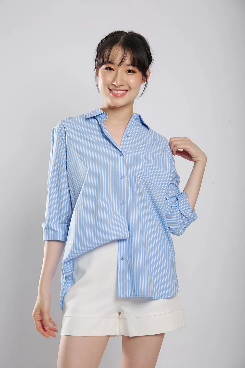 Amilea Striped Shirts in Light Blue