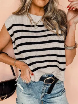 Apricot Striped Sleeveless Knit Sweater Tank