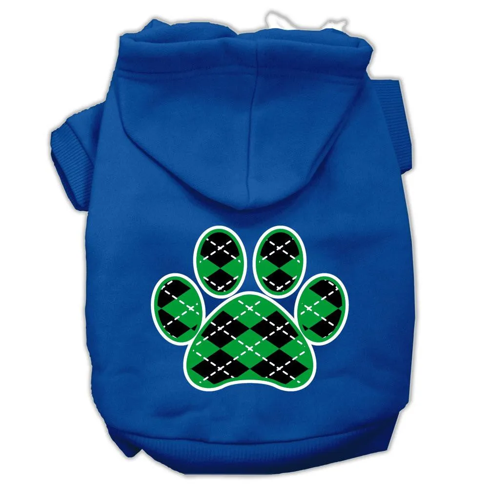 Argyle Paw Green Screen Print Pet Hoodies Blue Size Sm (10)