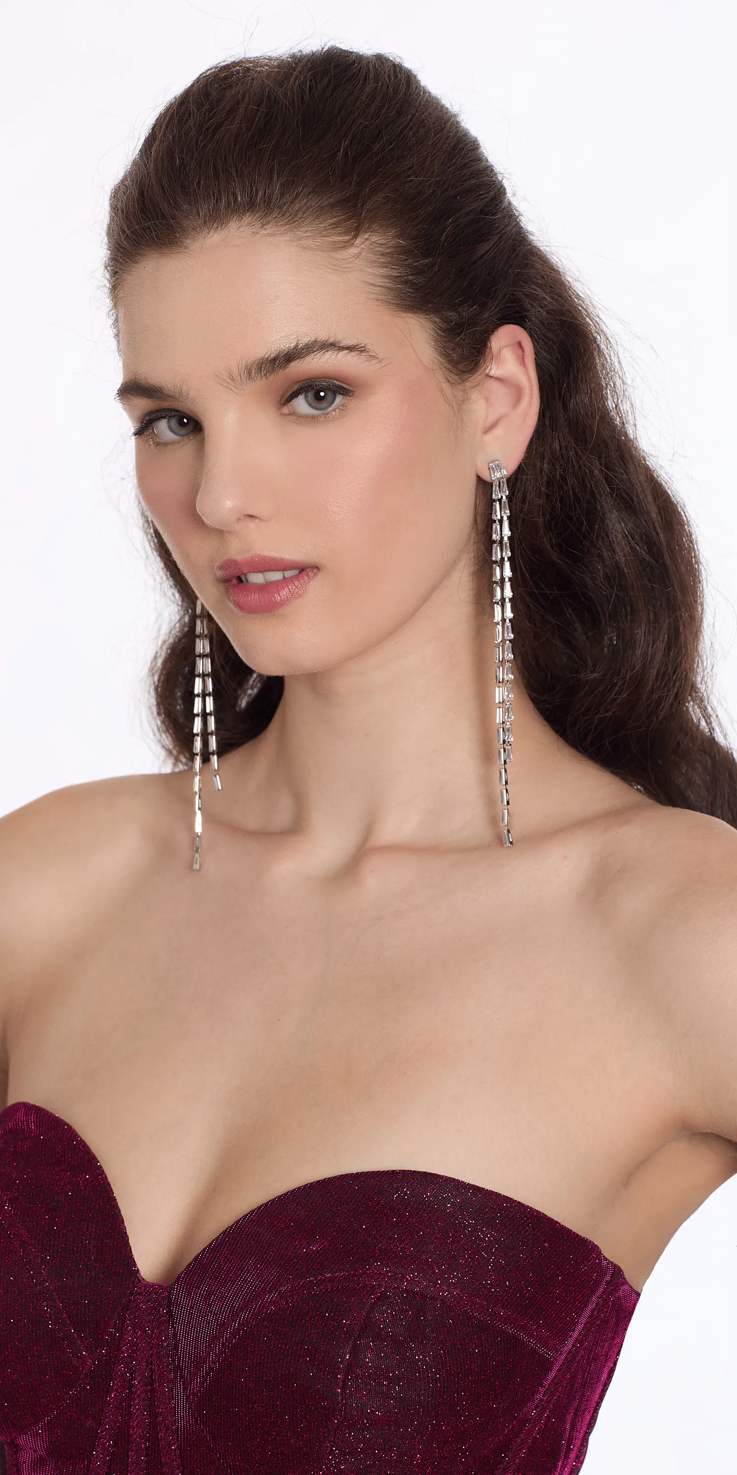 Baguette Extra Long Double Strand Earrings