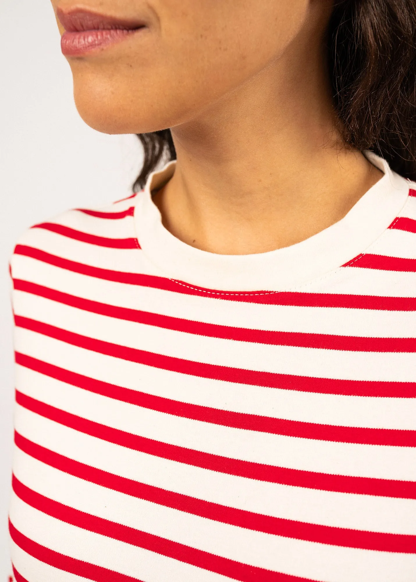 Barfleur short sailor striped shirt - high neck, in cotton (ECRU/TULIPE)