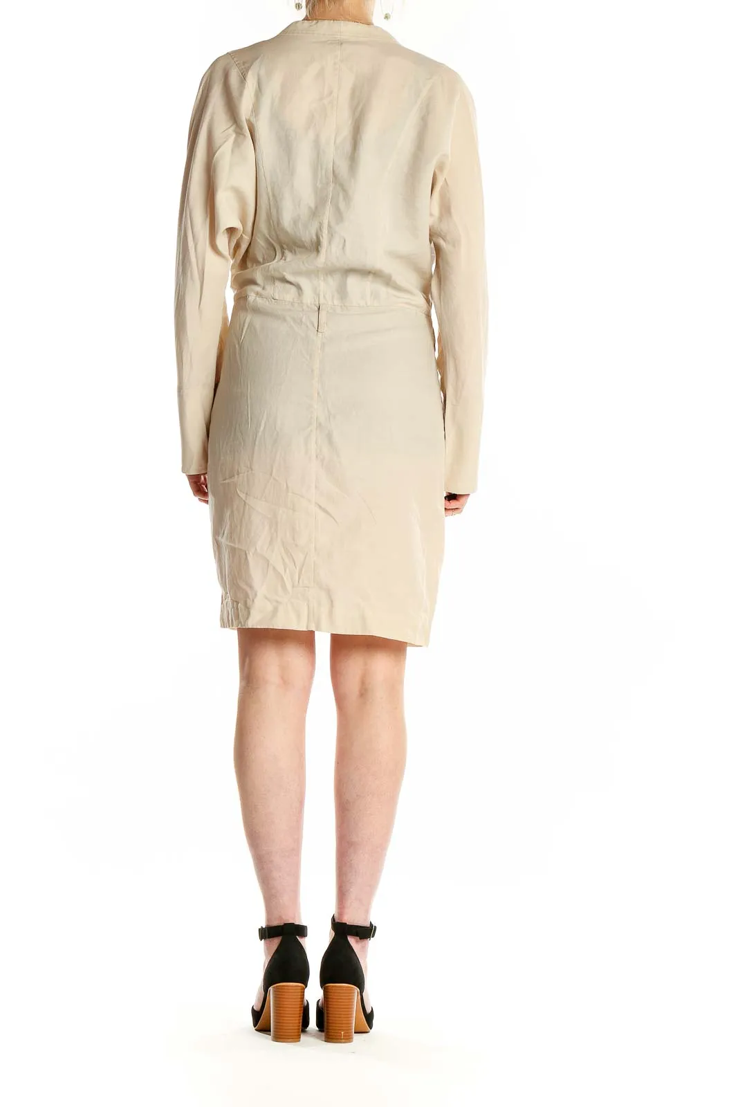 Beige Cotton-Rayon Wrap Dress