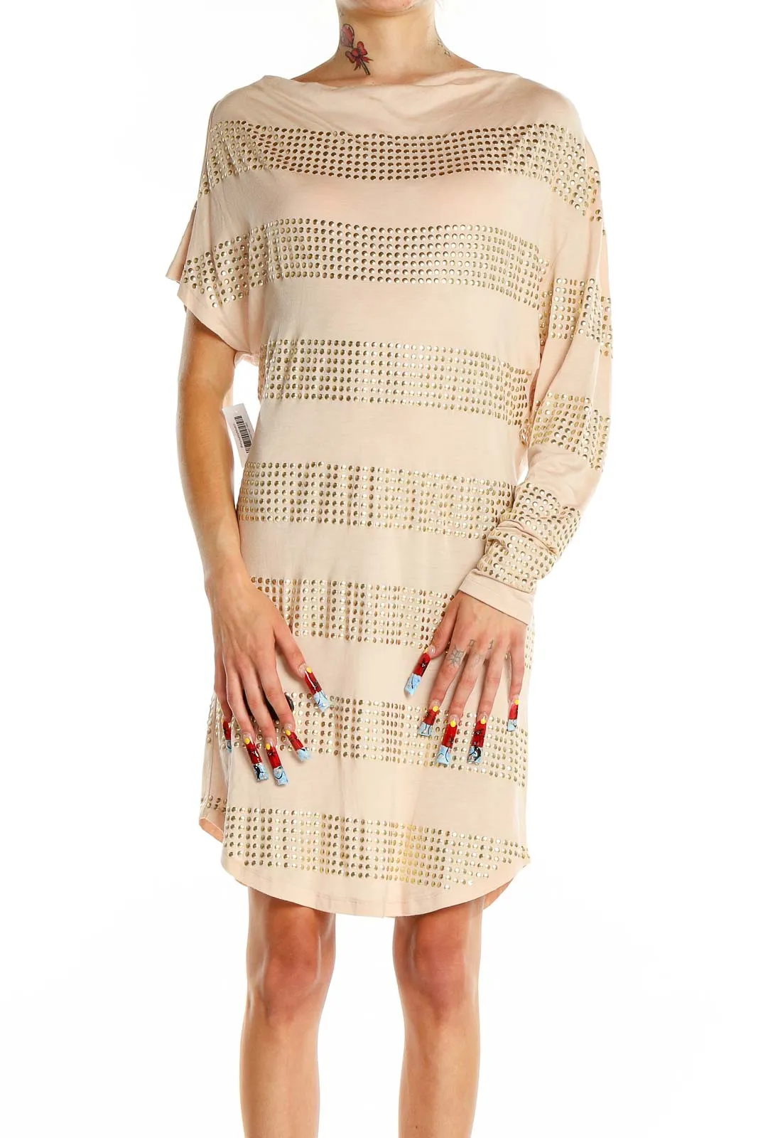 Beige Studded Modal Dress