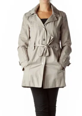 Beige Trench Coat with Hood