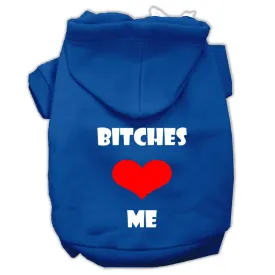 Bitches Love Me Screen Print Pet Hoodies Blue Size Med (12)