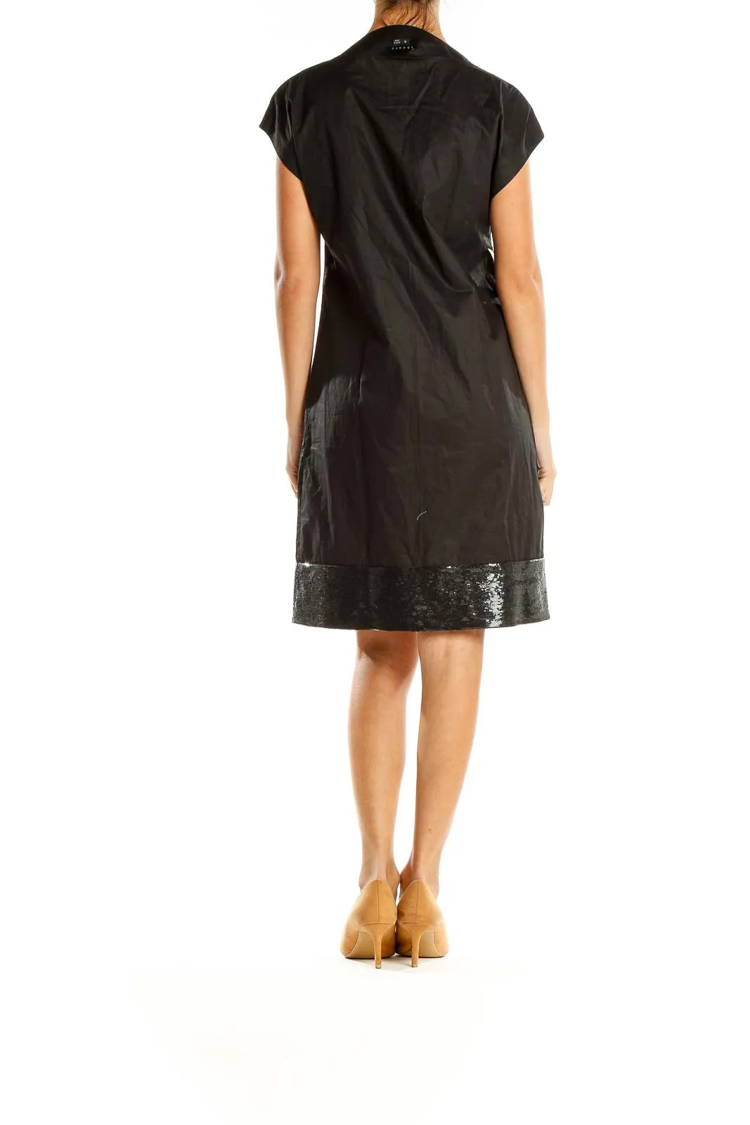 Black Sequin Trim Cocktail Shift Dress