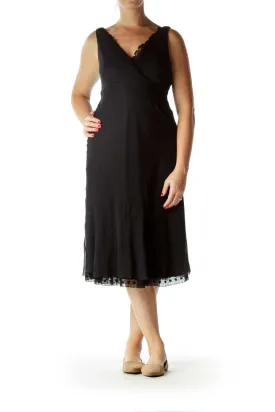 Black V-Neck Silk Lace A-Line Cocktail Dress