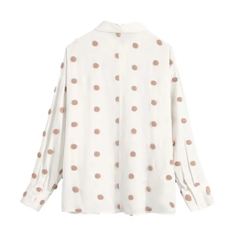 Blouse Shirt Women Embroidery Dot Top Turn Down