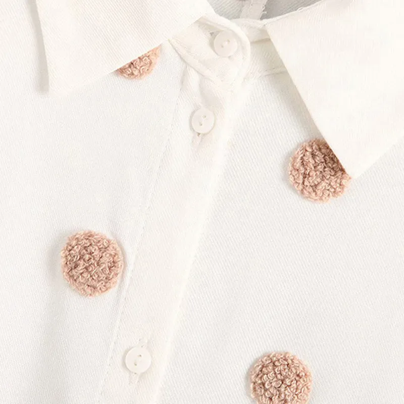 Blouse Shirt Women Embroidery Dot Top Turn Down