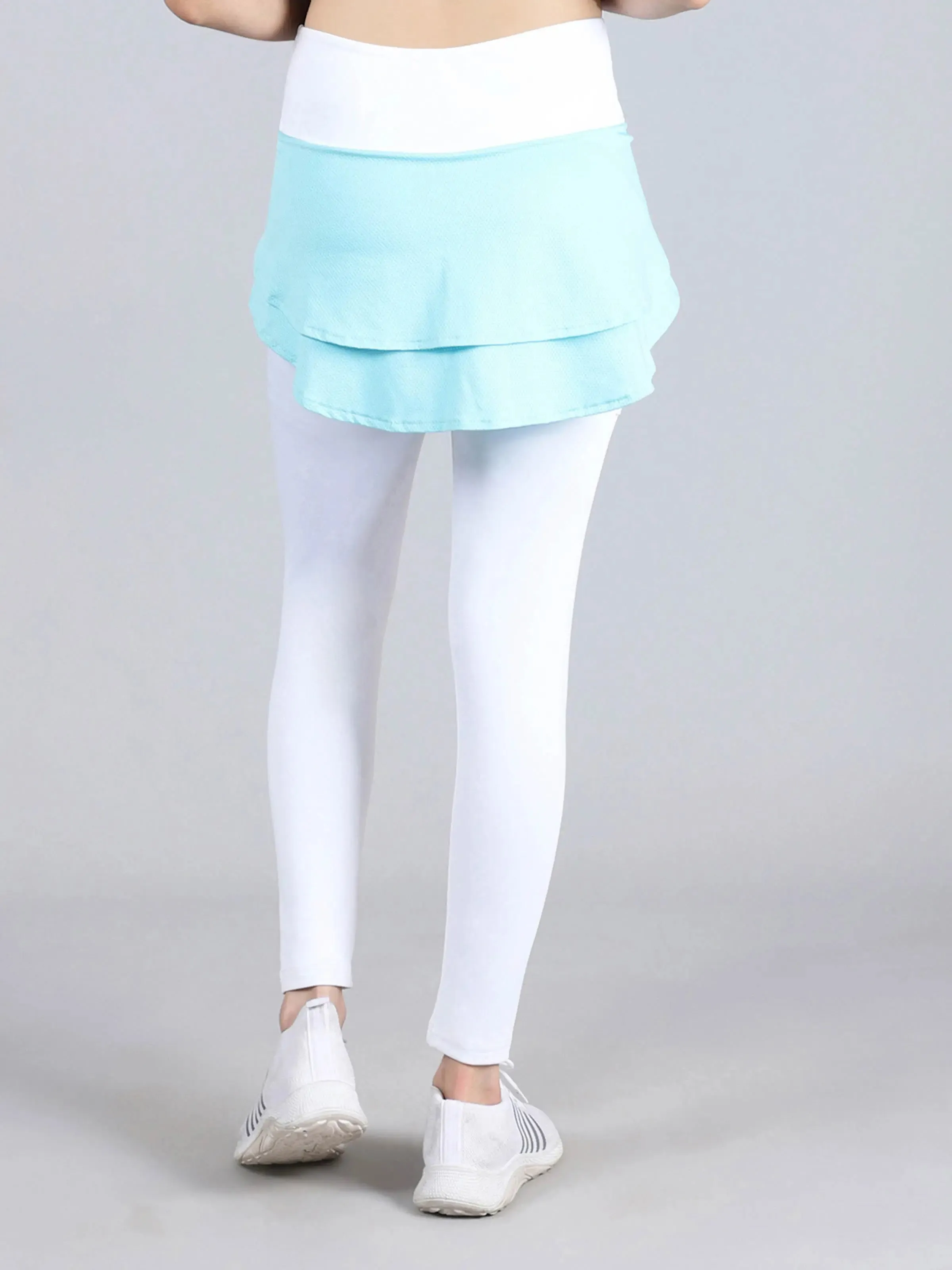 Blue High Waisted Skirted Leggings With Pockets