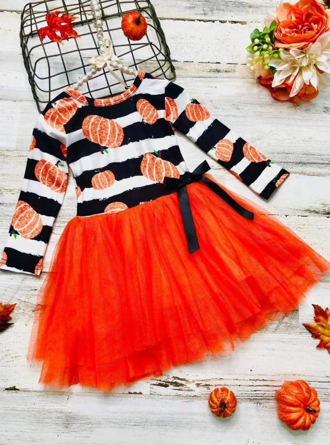 Bonjour Pumpkin Striped Tutu Dress