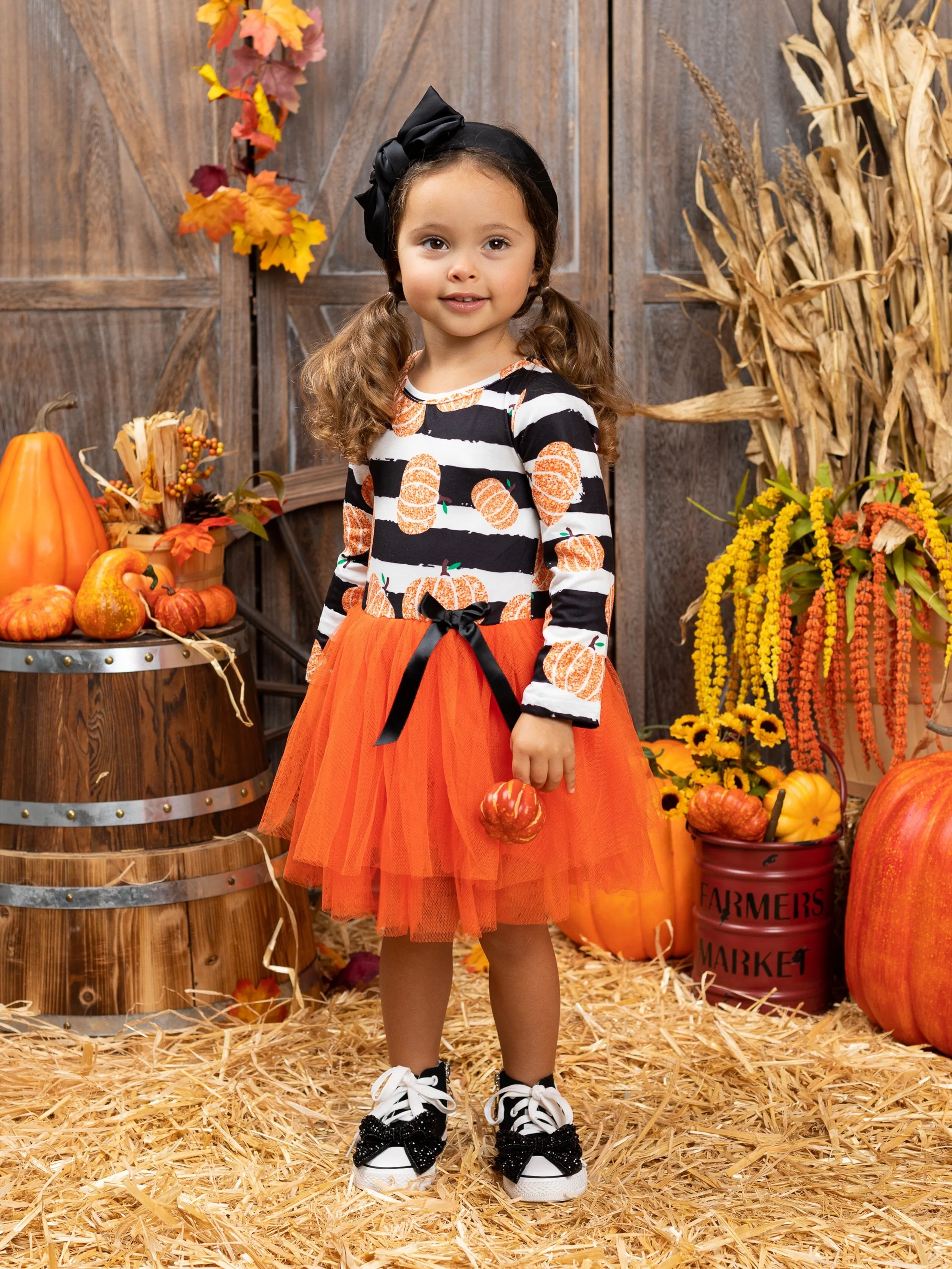 Bonjour Pumpkin Striped Tutu Dress