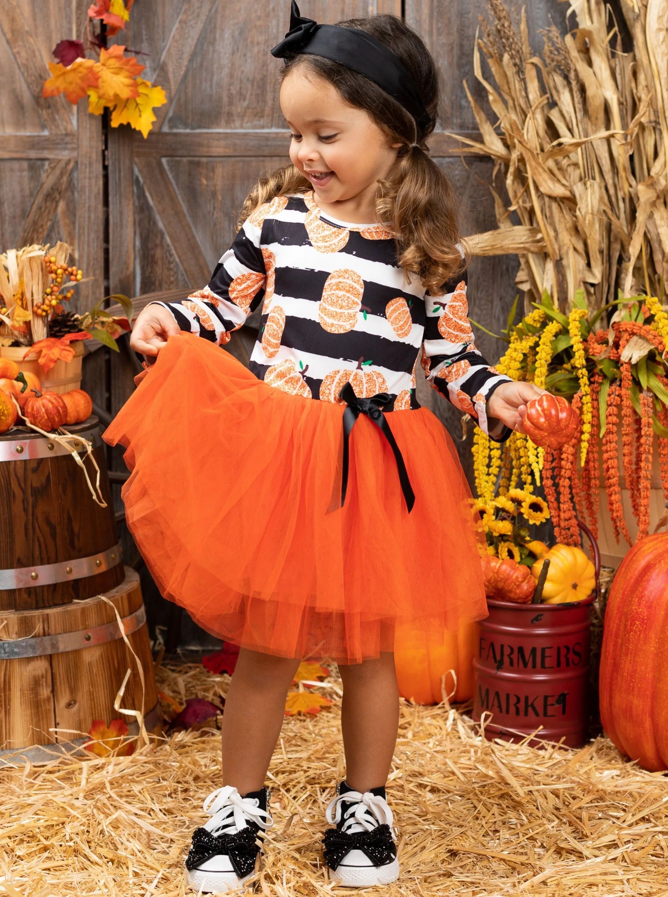 Bonjour Pumpkin Striped Tutu Dress