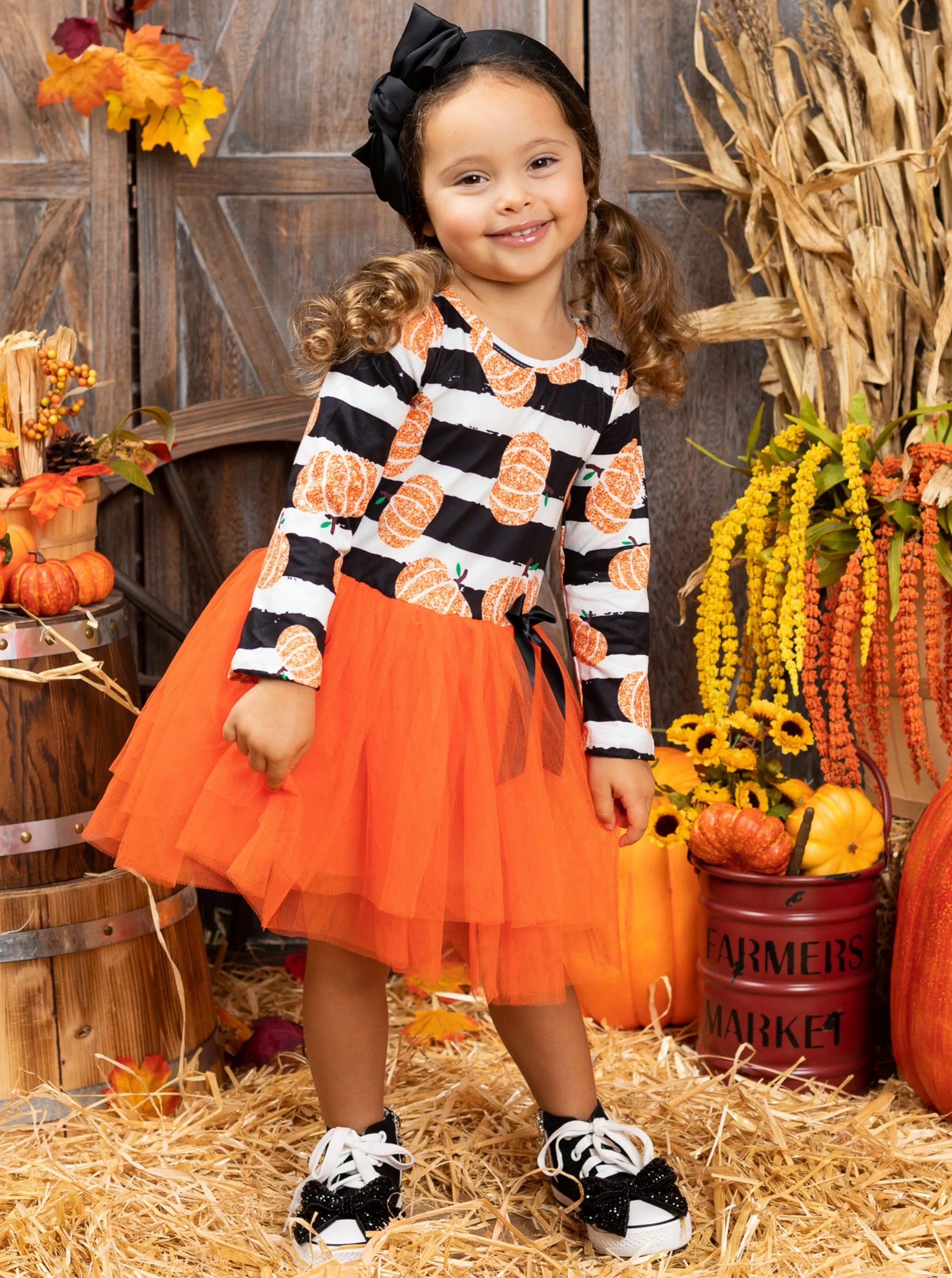 Bonjour Pumpkin Striped Tutu Dress