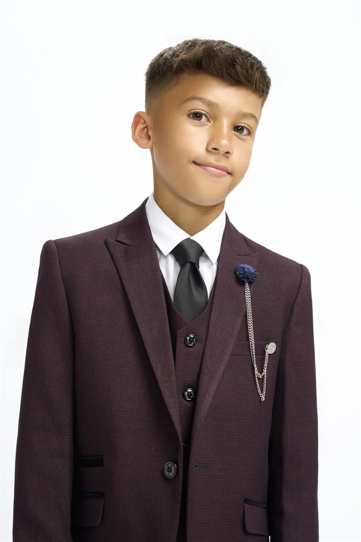 Boys Caridi Wine Three Piece Suit