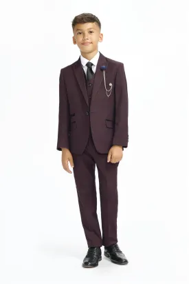 Boys Caridi Wine Three Piece Suit