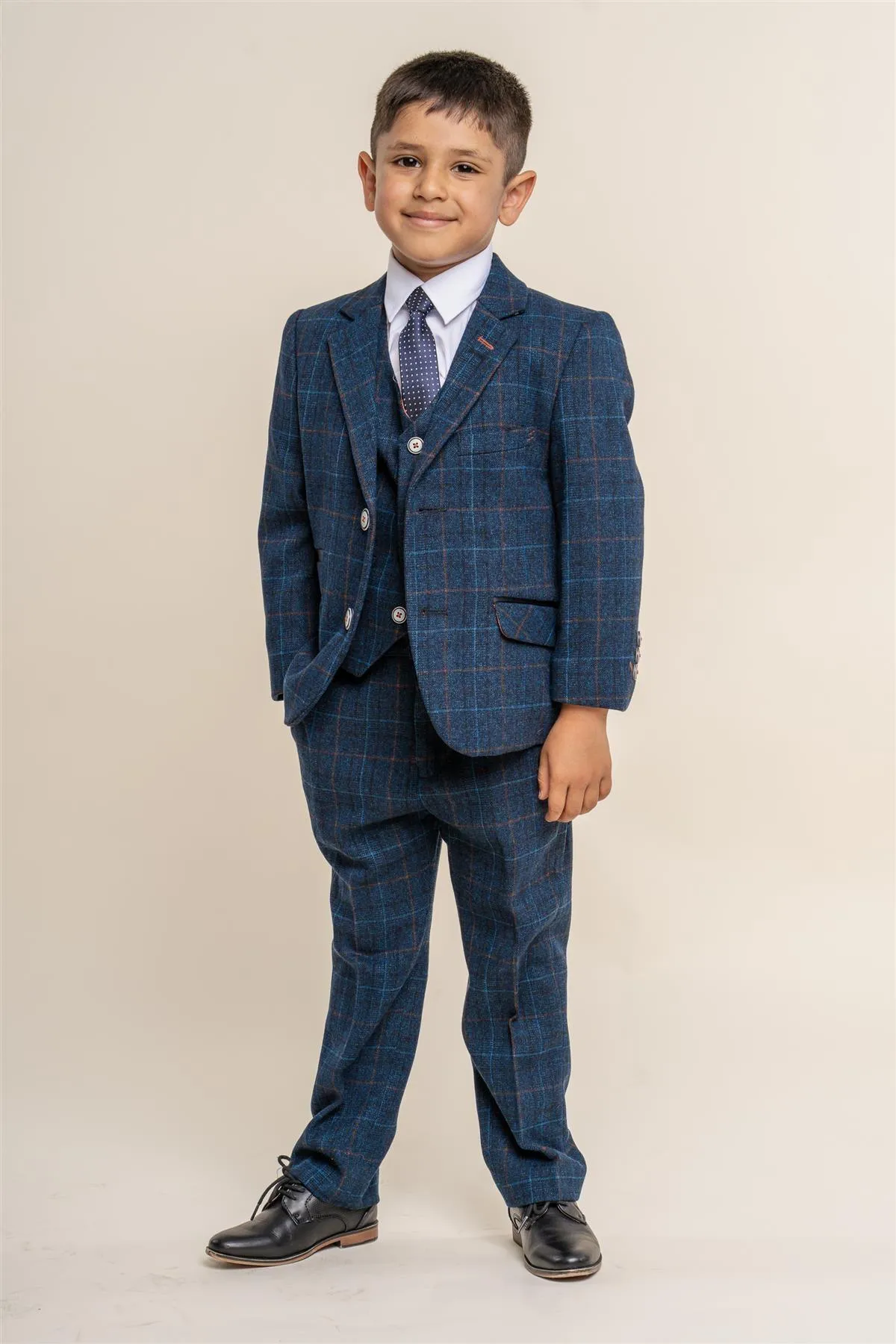 Boys Cody Blue Tweed Three Piece Suit