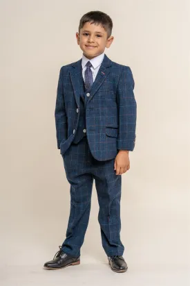 Boys Cody Blue Tweed Three Piece Suit