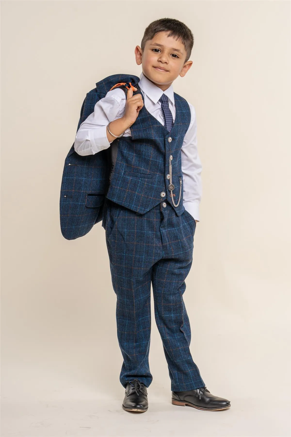 Boys Cody Blue Tweed Three Piece Suit