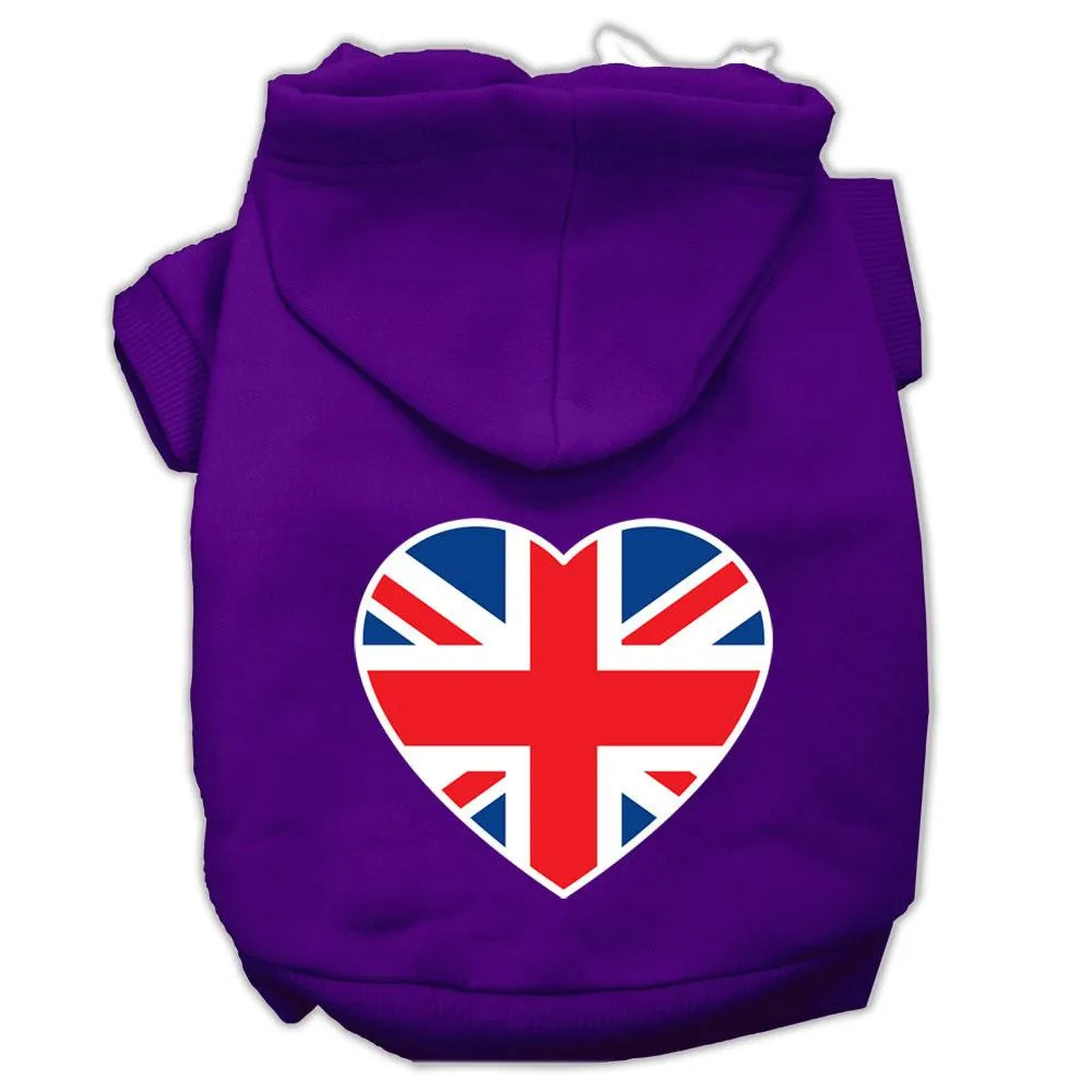 British Flag Heart Screen Print Pet Hoodies Purple Size XXXL (20)