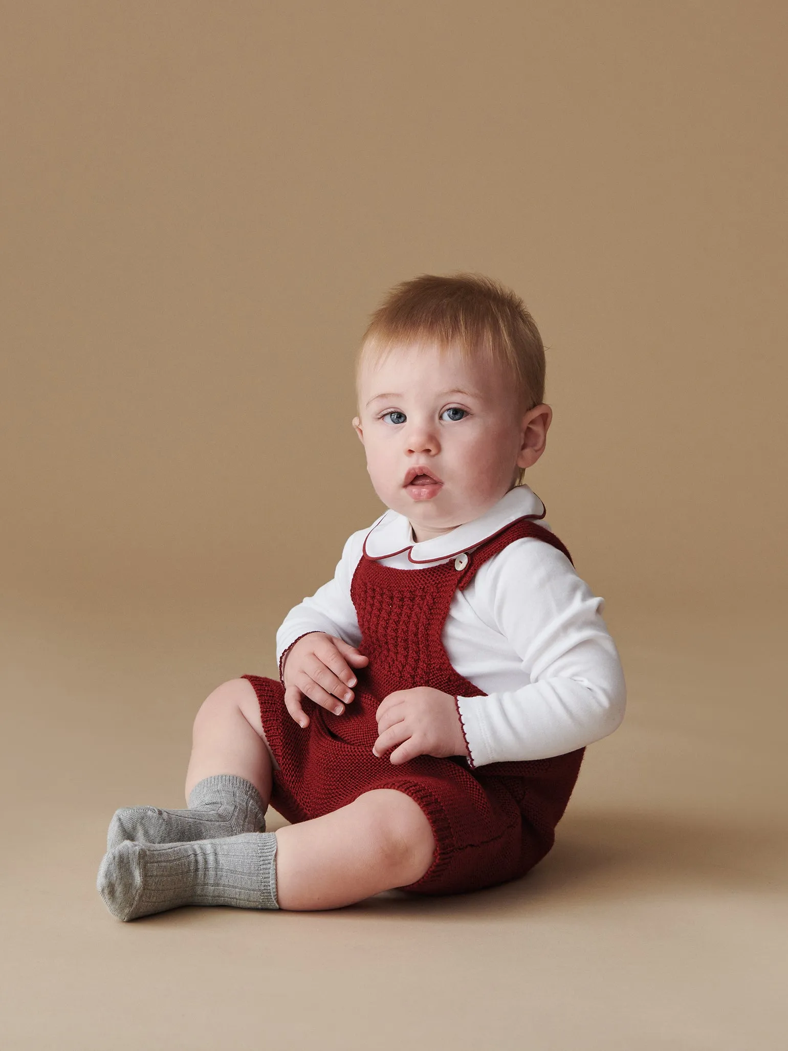 Burgundy Rubino Merino Baby Knitted Dungarees