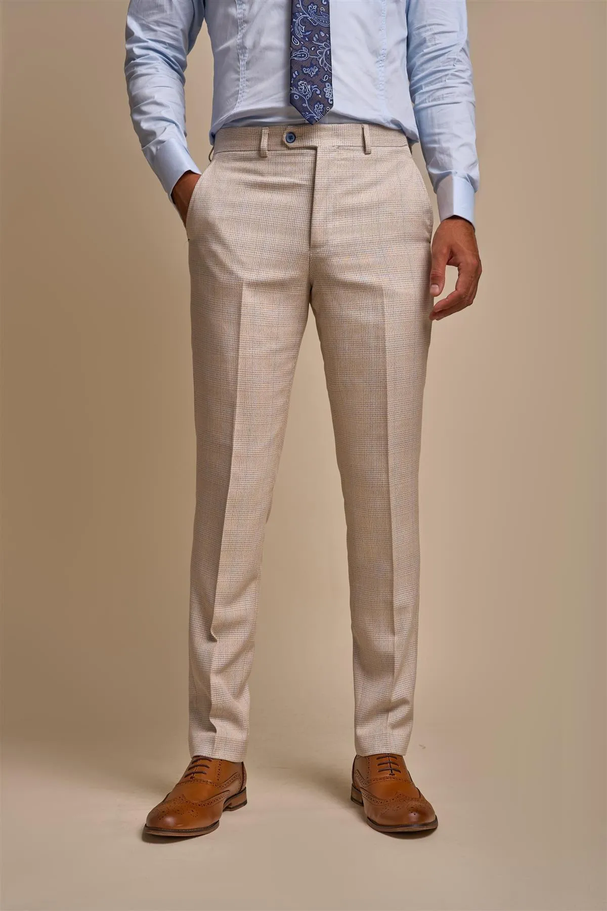 Caridi Beige Long Check Three Piece Suit