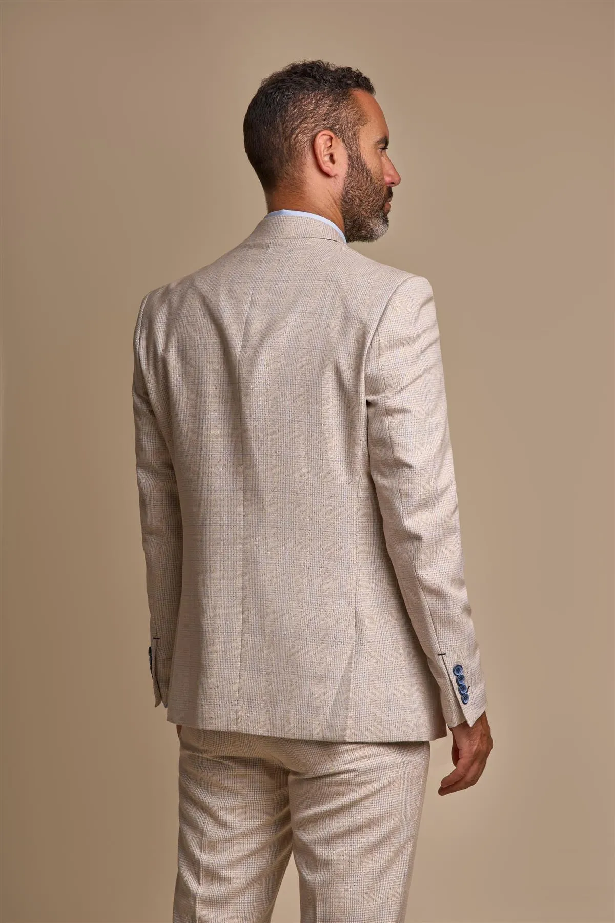 Caridi Beige Long Check Three Piece Suit