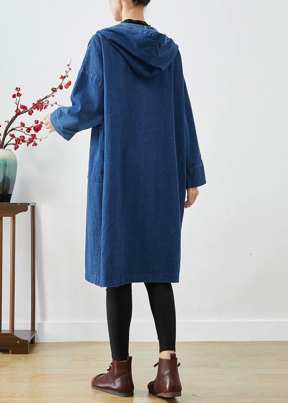 Casual Navy Hooded Oversized Cotton Trench Coats Fall LY9227