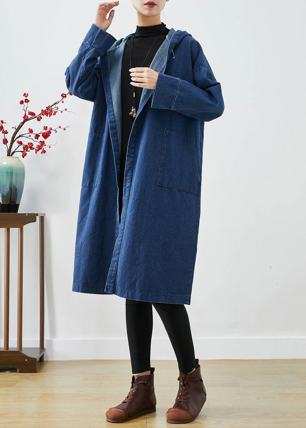 Casual Navy Hooded Oversized Cotton Trench Coats Fall LY9227