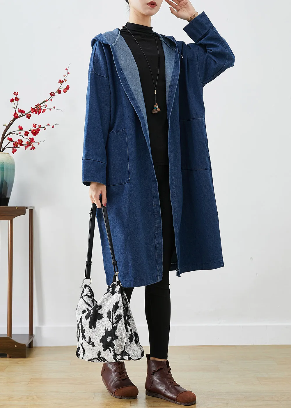 Casual Navy Hooded Oversized Cotton Trench Coats Fall LY9227