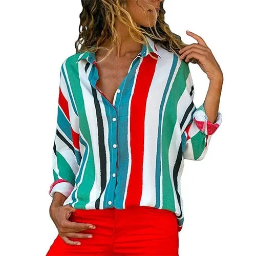 Chiffon Blouse Women Long Sleeve Striped Shirt