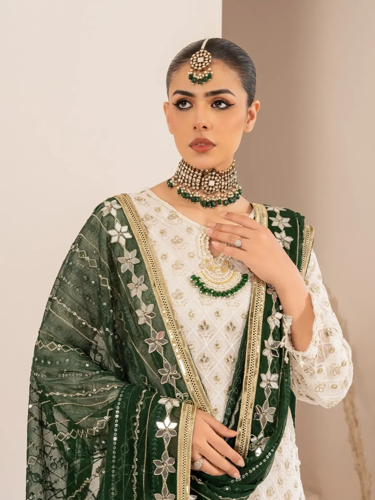 Chiffon Embroidered & Embellished 3-Piece Suit - Green