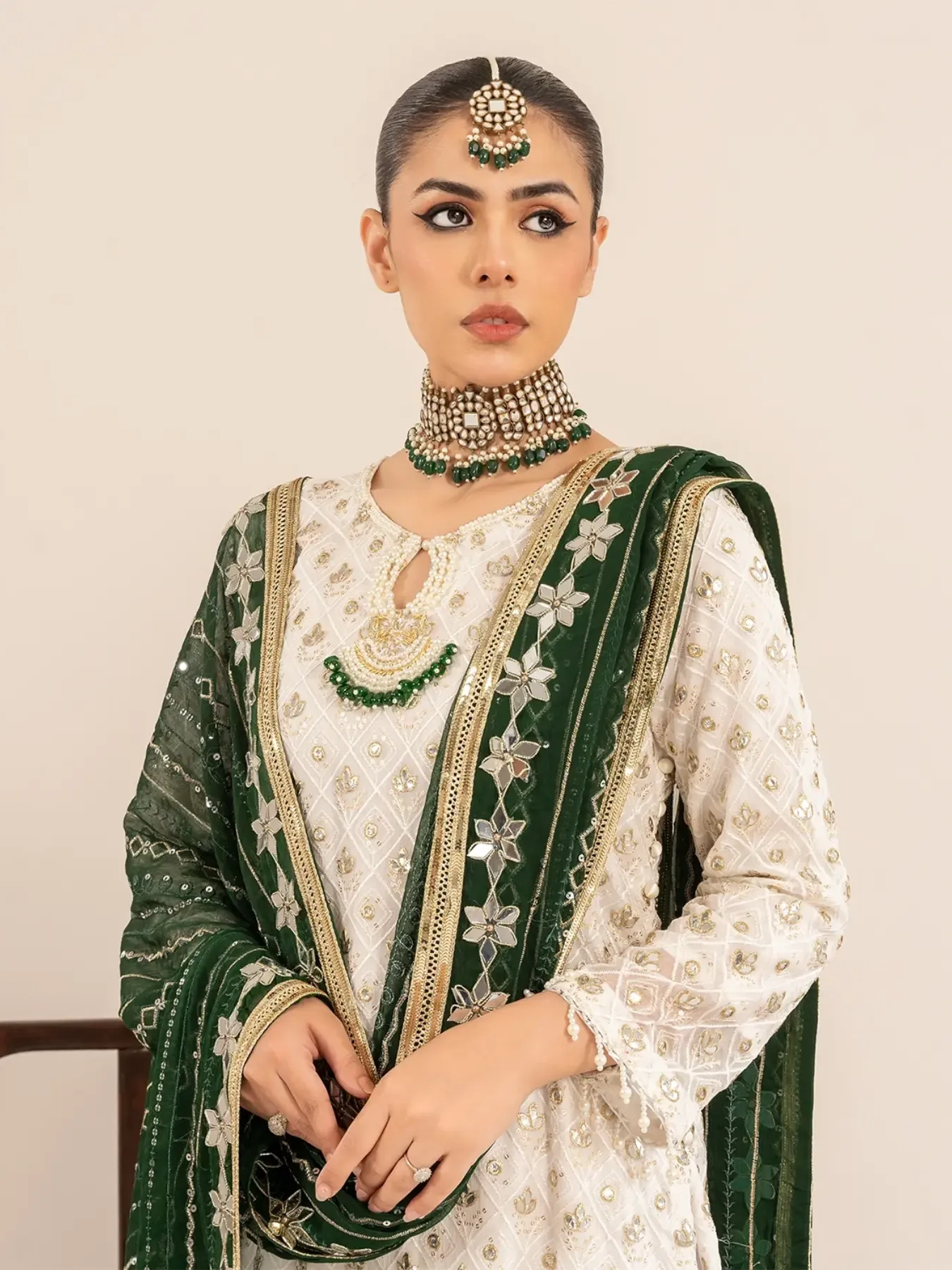 Chiffon Embroidered & Embellished 3-Piece Suit - Green