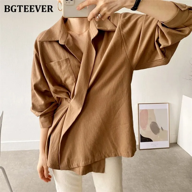 Christmas Gift Joskaa Casual Turn-down Collar Women Solid Blouses Tops 2024 Autumn Full Sleeve Pocket Female Shirts Elegant Ladies Blusas