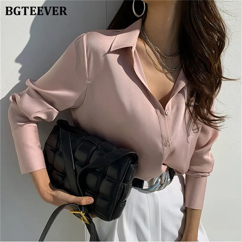 Christmas Gift Joskaa Chic Turn-down Collar Scarf  Women Shirts 2024 Spring Summer Ladies Single-breasted Blouses Tops Elegant Female Tops