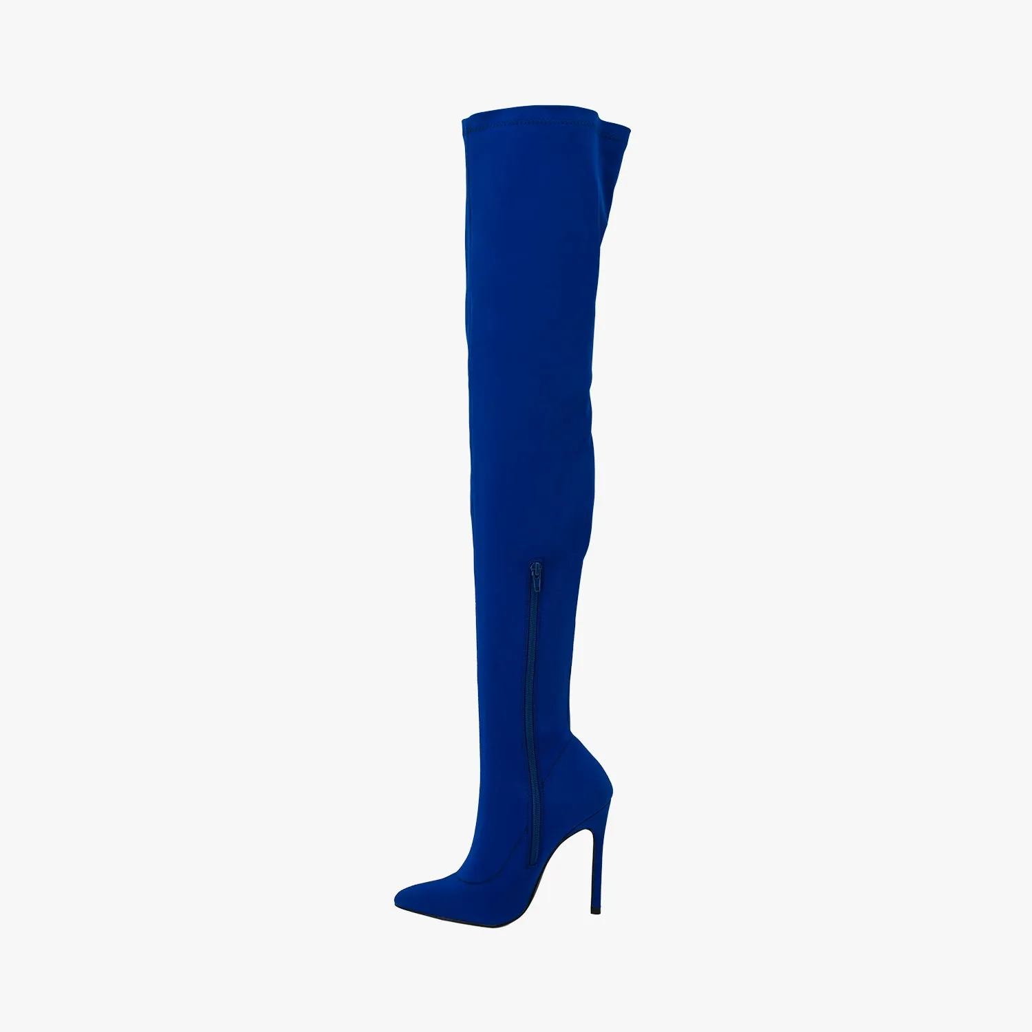 Cobalt Lycra Pointed Toe Toe Thigh High Boot