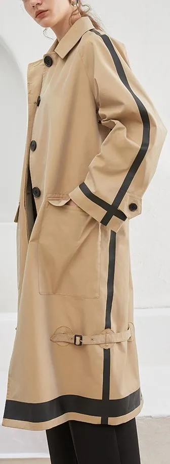 Contrast Stripe Single Breasted Safari Trench Coat