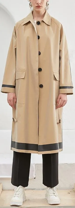 Contrast Stripe Single Breasted Safari Trench Coat