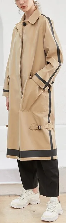 Contrast Stripe Single Breasted Safari Trench Coat