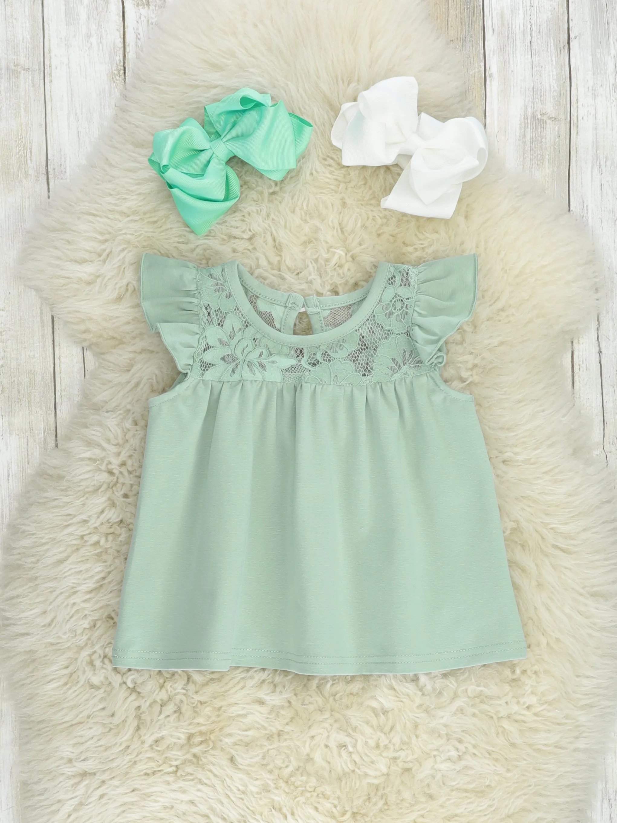 Cotton Lace Ruffle Tunic - Mint