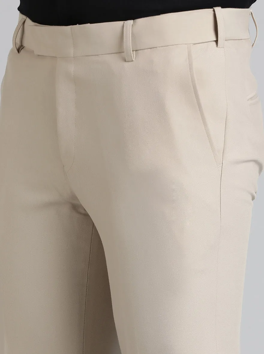 Cream Solid Slim Fit Formal Trouser | Metal