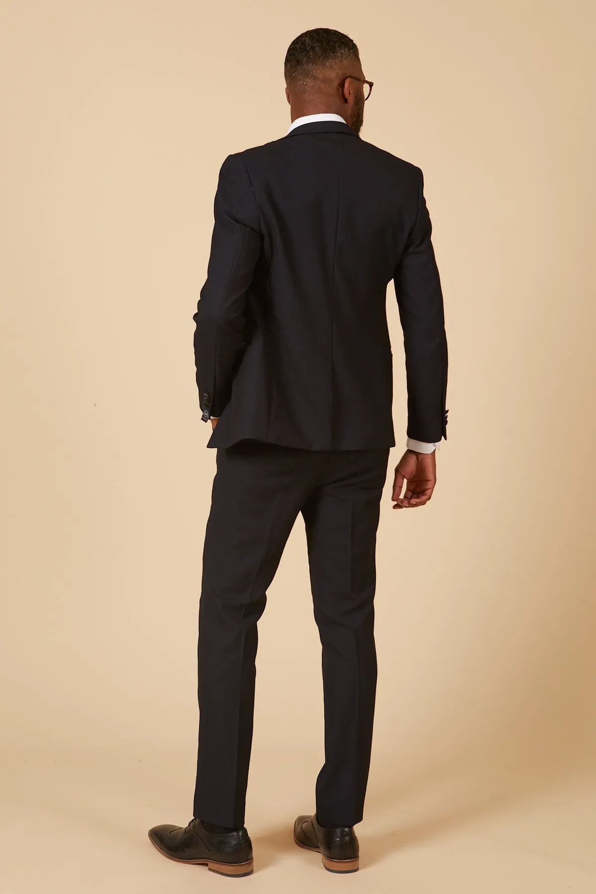 DALTON - Navy Tux Lapel Diamond Three Piece Suit