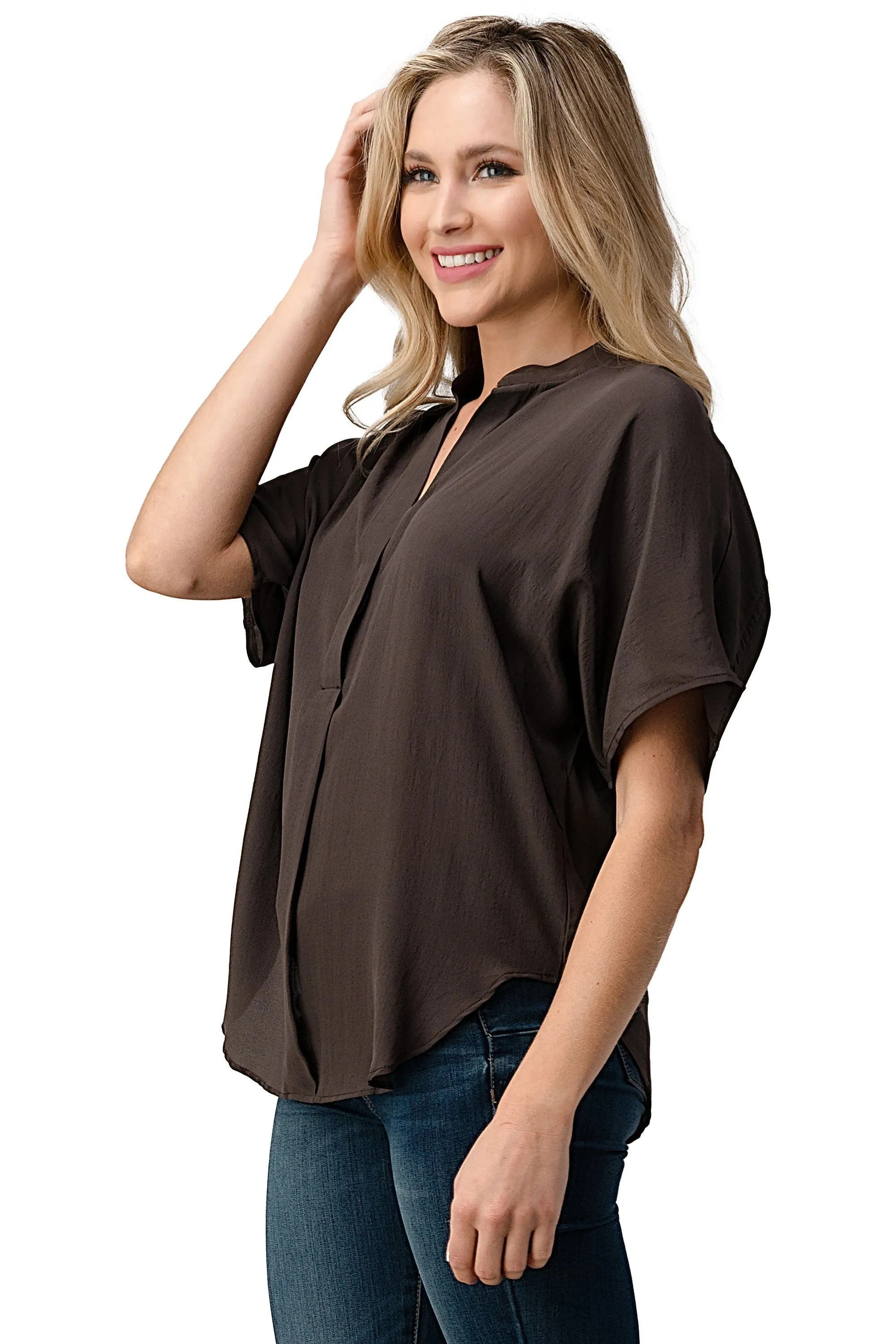 Dolman Sleeve Silk Solid Blouse Top