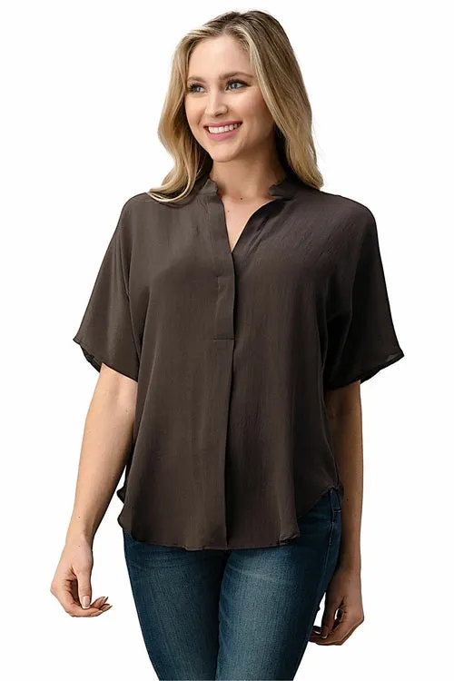 Dolman Sleeve Silk Solid Blouse Top