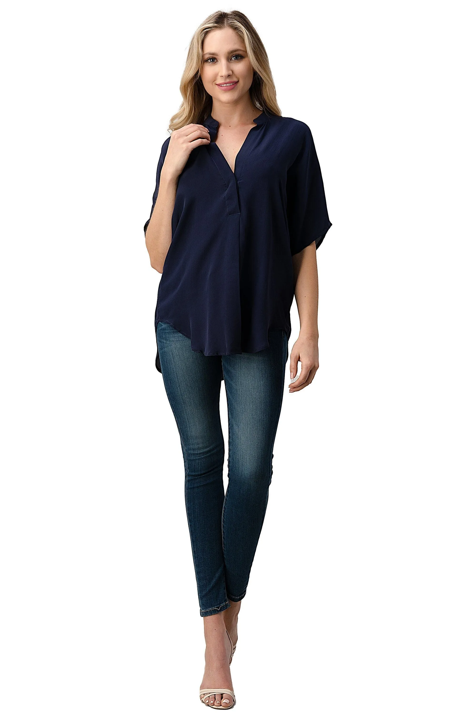 Dolman Sleeve Silk Solid Blouse Top