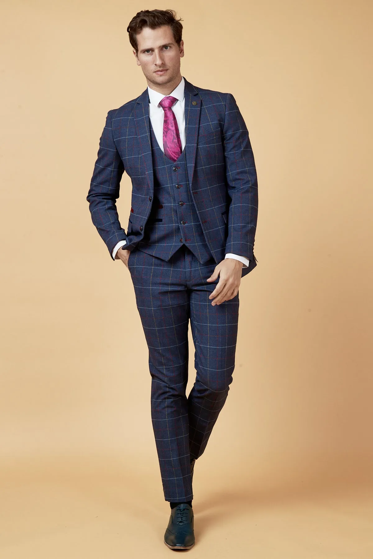 DRAKE - Navy Check Three Piece Suit